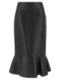 Fendi Black Lamb Leather Midi Skirt