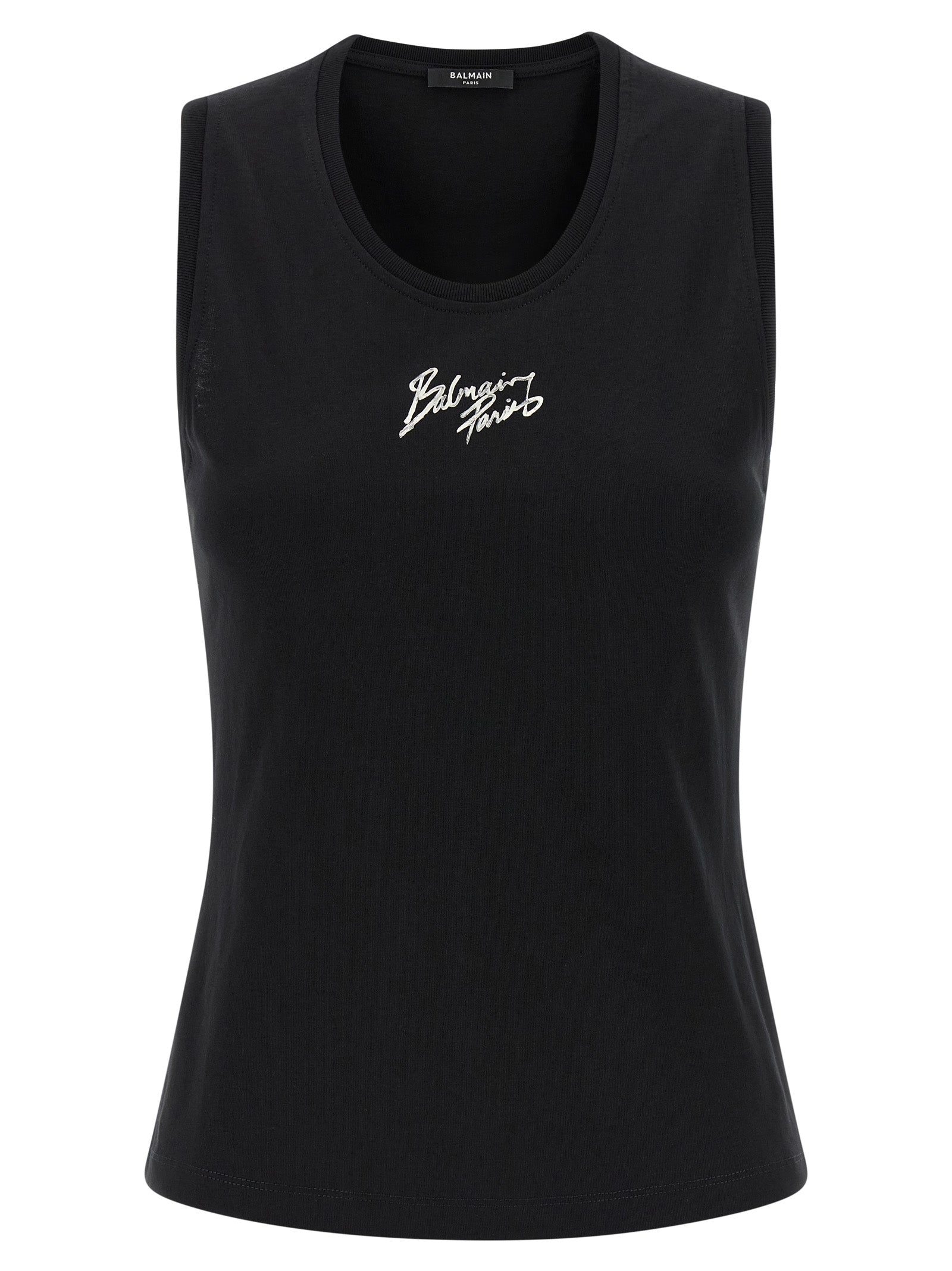 Balmain Black Cotton Sleeveles T-Shirt